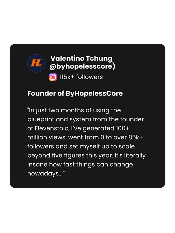 Valentino Tchung (@byhopelesscore) testimonial